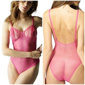 Simone Perele Magenta Pink Sheer Bodysuit Size French 3 Medium Lace Mesh Marthe